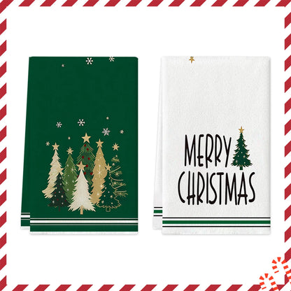 Merry Christmas Kitchen Towels – Star & Forest Edition (Set of 2 / 4)
