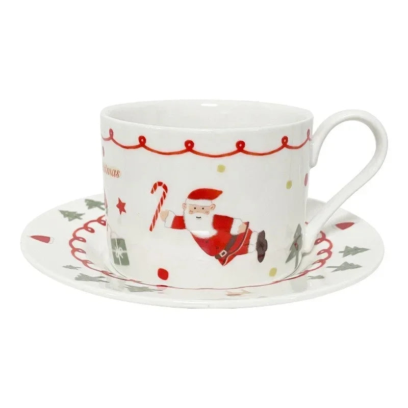 Christmas Ceramic Coffee Cup & Plate Set – Hand-Painted Holiday Edition