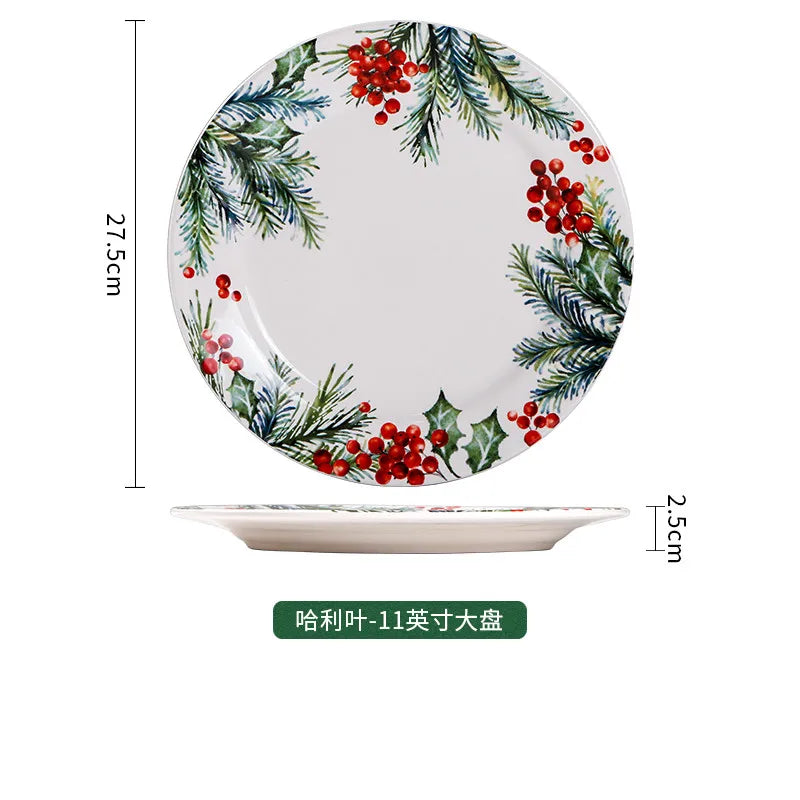 Christmas Holly Ceramic Dinner Plate – Festive Foliage Edition