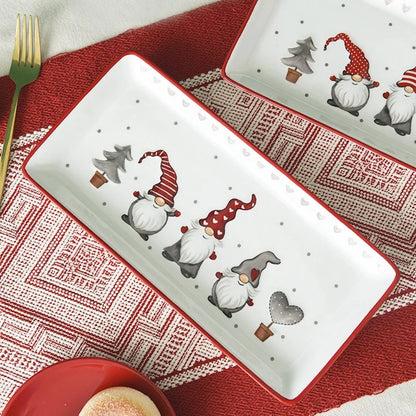 Rectangular Ceramic Dinner Plate Christmas Plate Santa Claus Pattern Afternoon Tea Dessert Tray Kitchen Steak Plate Tableware