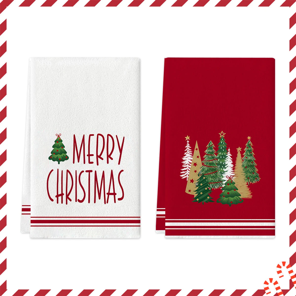 Merry Christmas Kitchen Towels – Star & Forest Edition (Set of 2 / 4)