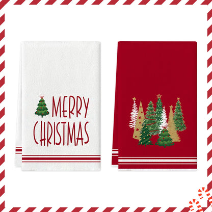 Merry Christmas Kitchen Towels – Star & Forest Edition (Set of 2 / 4)