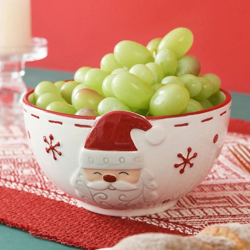 Nordic Ceramic Santa Claus Bowl – Embossed Holiday Edition