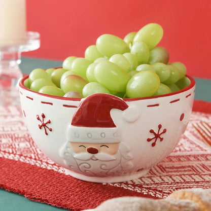 Nordic Ceramic Santa Claus Bowl – Embossed Holiday Edition