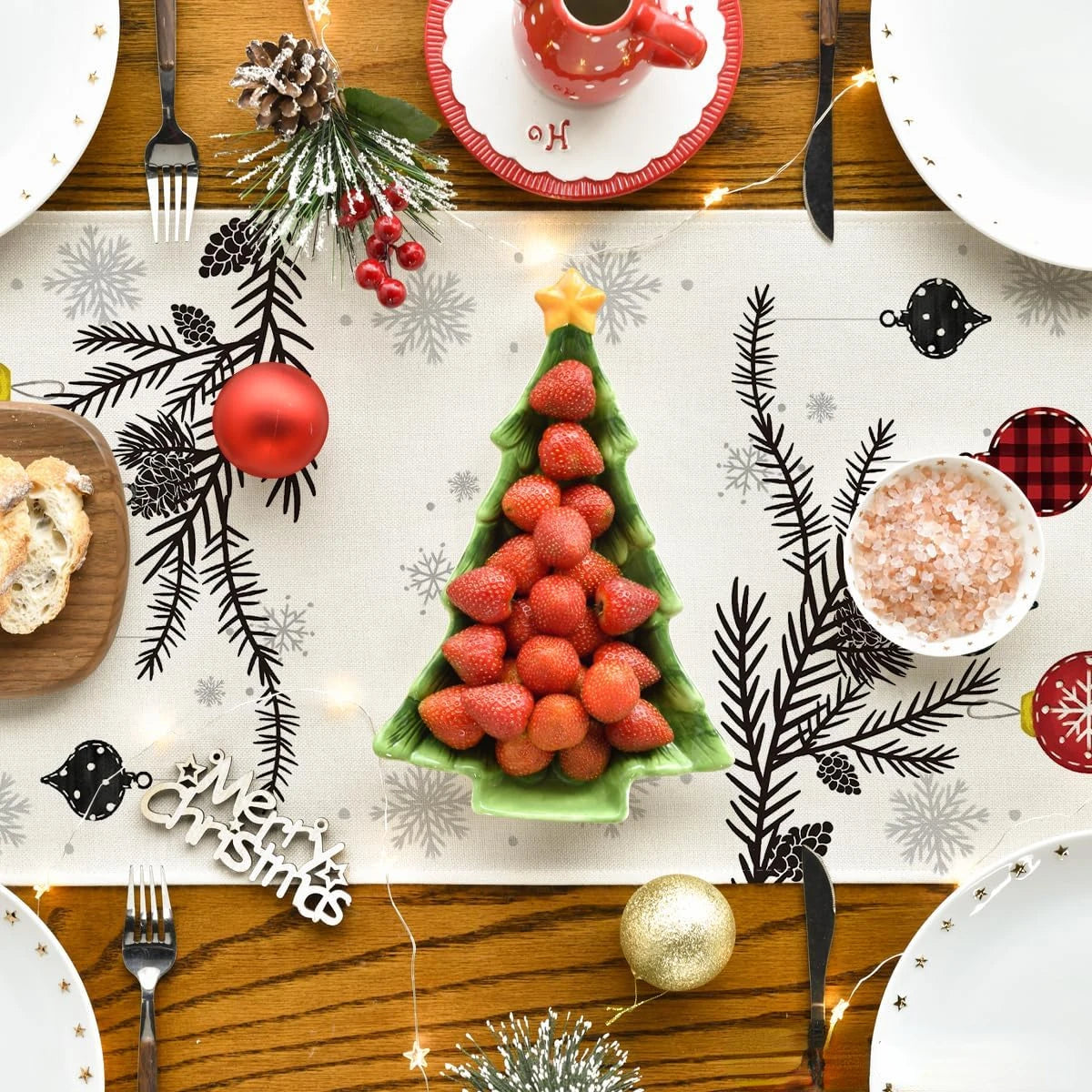 Merry Christmas Table Runner – Red Pine Tree Edition