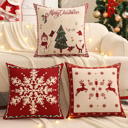 Christmas Tree & Snowflake Cushion Cover – Linen Jacquard Edition