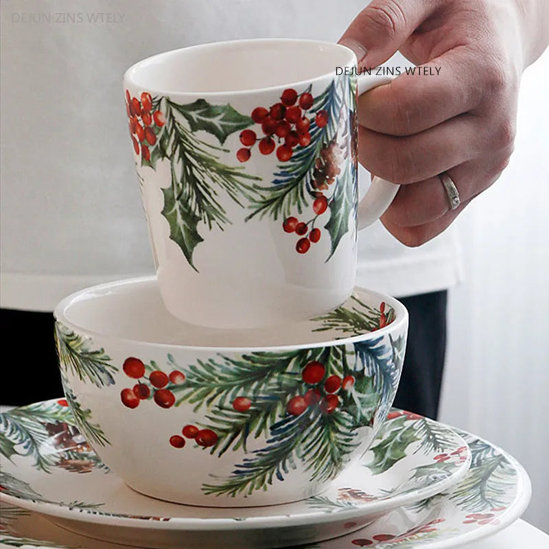 Christmas Holly Ceramic Dinner Plate – Festive Foliage Edition