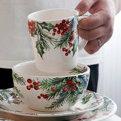 Christmas Holly Ceramic Dinner Plate – Festive Foliage Edition