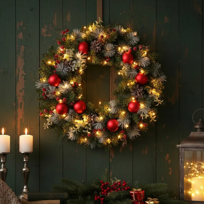 Everpine Glow LED Christmas Wreath — Pinecones & Red Berries | Seasons Co.