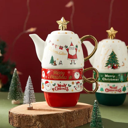 Festive Ceramic Tea Set – Santa & Elk Edition