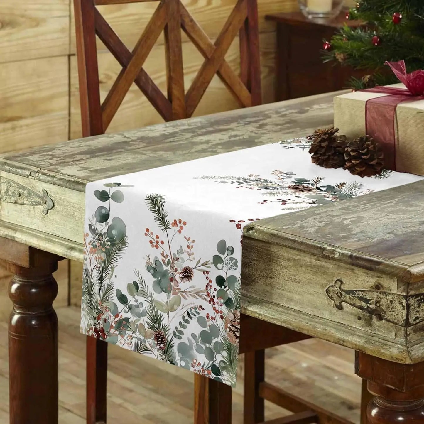 Christmas Botanical Table Runner – Pinecone & Eucalyptus Edition