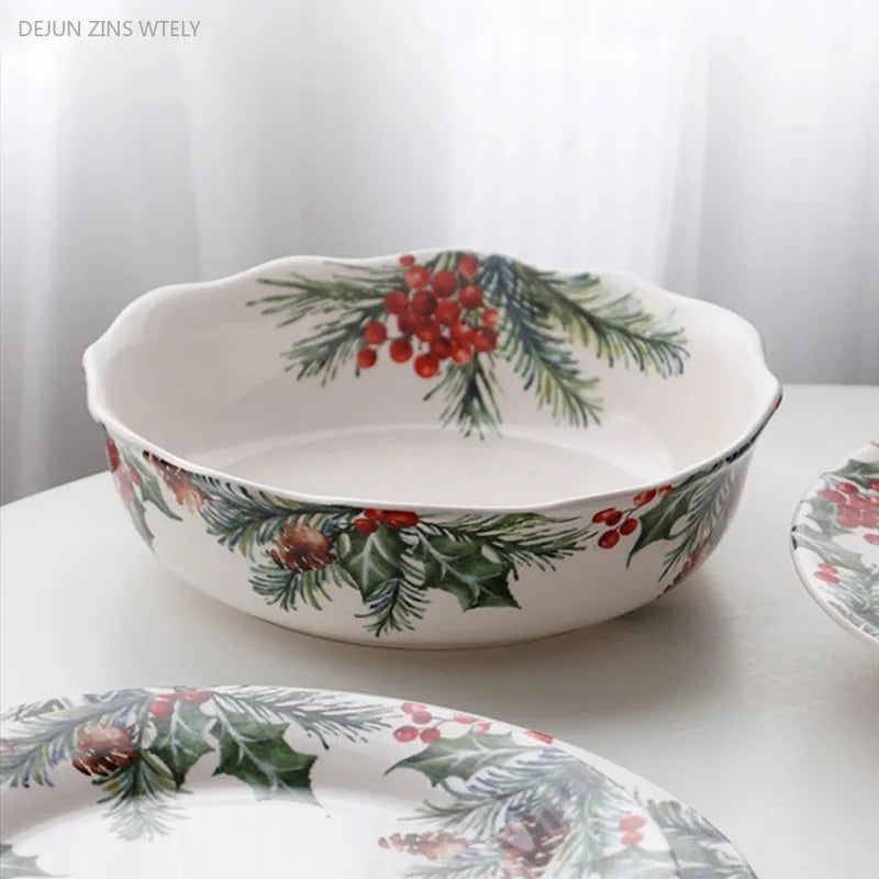 Christmas Holly Ceramic Dinner Plate – Festive Foliage Edition