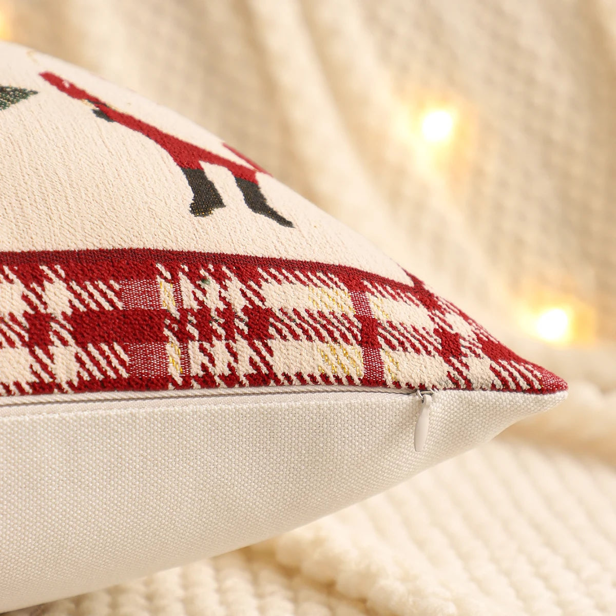 Christmas Tree & Snowflake Cushion Cover – Linen Jacquard Edition