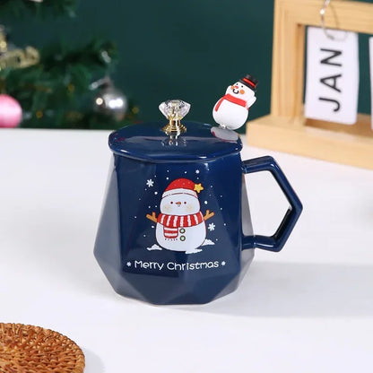 Christmas Ceramic Mug with Lid & Spoon – Santa & Elk Edition