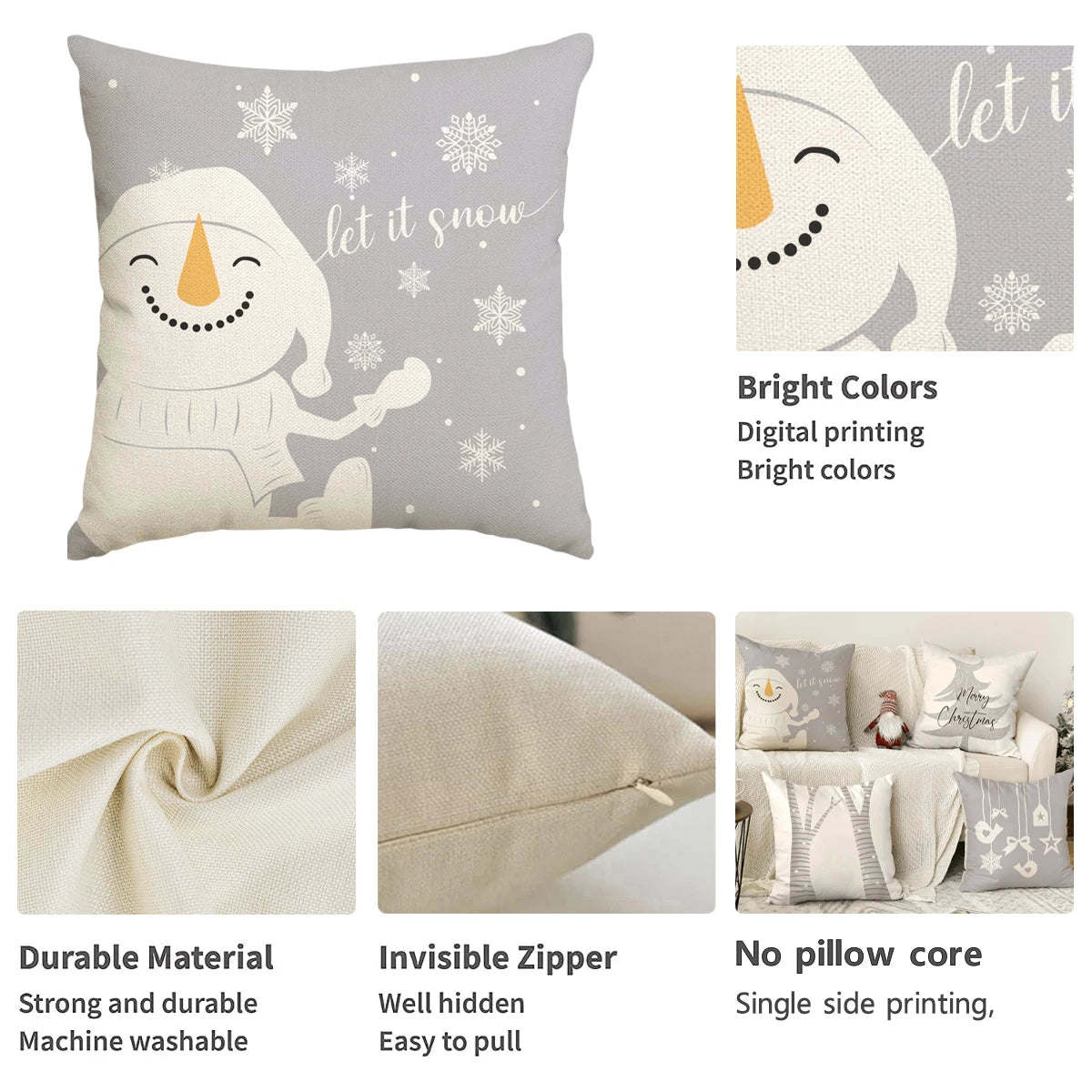 Christmas Pillow Covers – Tree, Snowman & Snowflake Edition (1 / 4 pcs)
