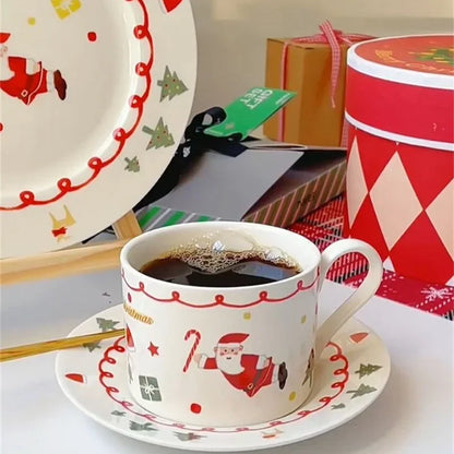Christmas Ceramic Coffee Cup & Plate Set – Hand-Painted Holiday Edition