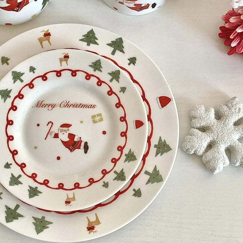 Christmas Ceramic Coffee Cup & Plate Set – Hand-Painted Holiday Edition