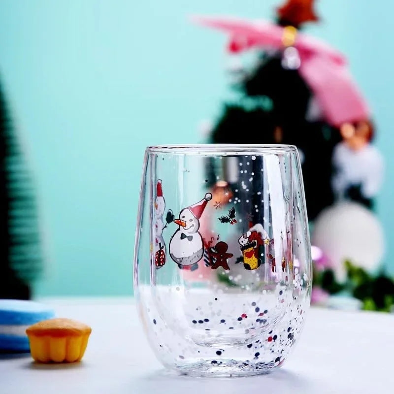 Festive Double-Wall Glass Cup – Sequin Christmas Edition