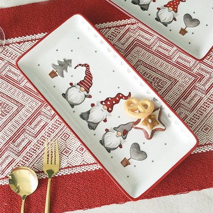 Rectangular Ceramic Dinner Plate Christmas Plate Santa Claus Pattern Afternoon Tea Dessert Tray Kitchen Steak Plate Tableware