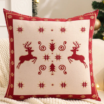 Christmas Tree & Snowflake Cushion Cover – Linen Jacquard Edition