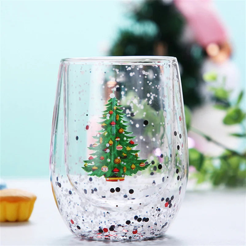 Festive Double-Wall Glass Cup – Sequin Christmas Edition