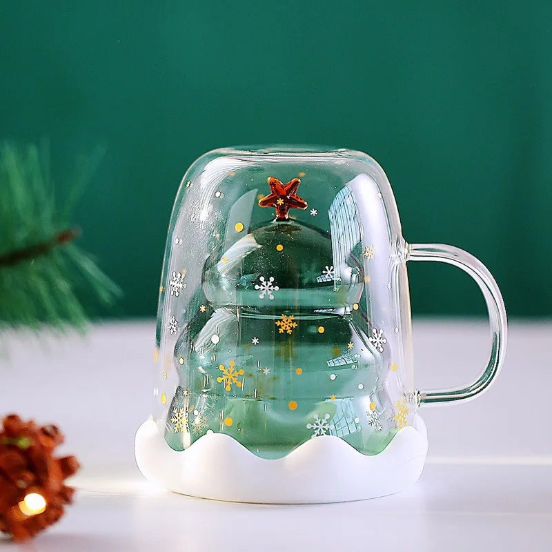 Christmas Tree Double-Wall Glass Mug – Holiday Sparkle Edition