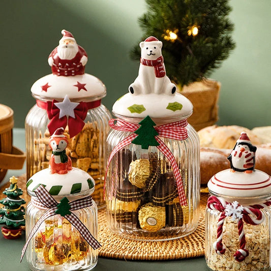 Set of Christmas Glass Cookie Jars – Festive Ceramic Lid Edition | Seasons Co.