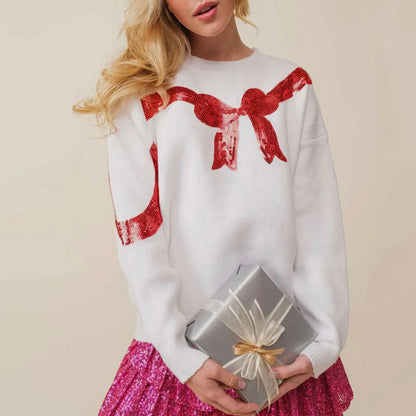 Sequin Bow Christmas Sweater