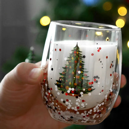 Festive Double-Wall Glass Cup – Sequin Christmas Edition