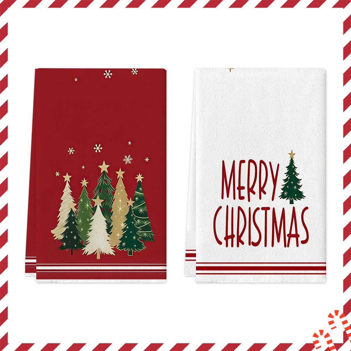 Merry Christmas Kitchen Towels – Star & Forest Edition (Set of 2 / 4)