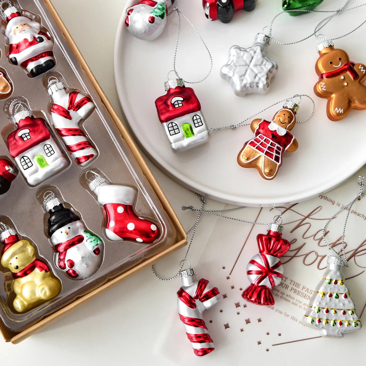 Glass Christmas Ornaments Set – Gingerbread & Tree Edition