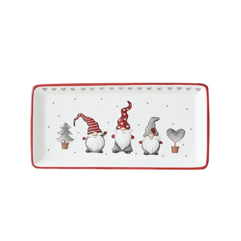 Rectangular Ceramic Dinner Plate Christmas Plate Santa Claus Pattern Afternoon Tea Dessert Tray Kitchen Steak Plate Tableware