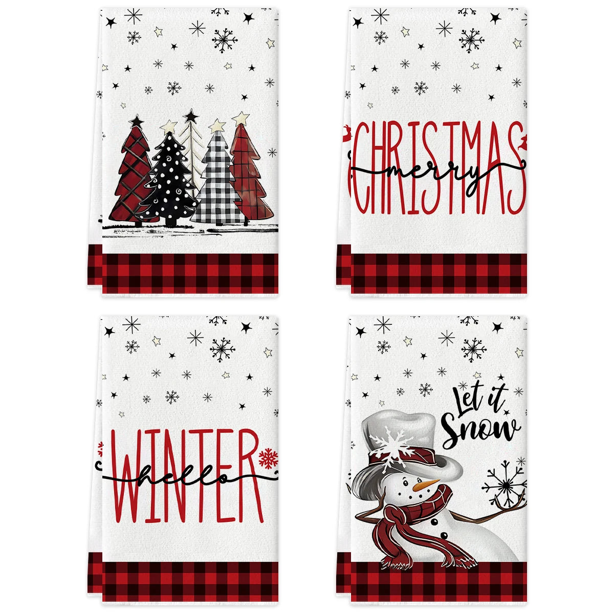 Kitchen Towels – Snowman, Snowflake & Tree Edition (Set of 2 / 4)