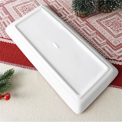 Rectangular Ceramic Dinner Plate Christmas Plate Santa Claus Pattern Afternoon Tea Dessert Tray Kitchen Steak Plate Tableware