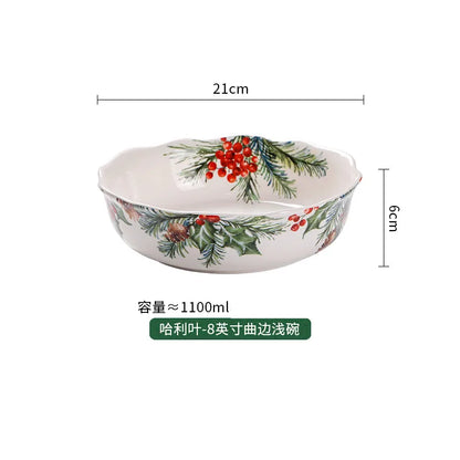 Christmas Holly Ceramic Dinner Plate – Festive Foliage Edition