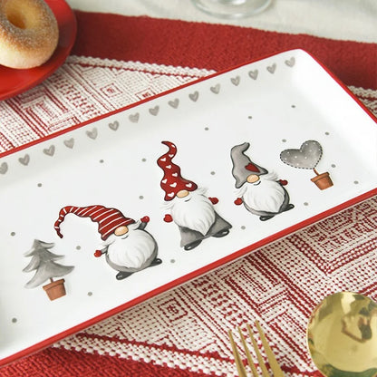 Rectangular Ceramic Dinner Plate Christmas Plate Santa Claus Pattern Afternoon Tea Dessert Tray Kitchen Steak Plate Tableware