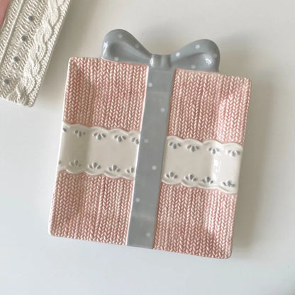 Textured Relief Ceramic Dessert Plate – Christmas Gift Edition