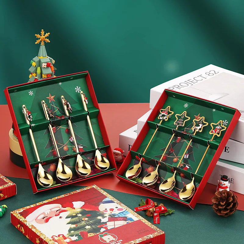 Christmas Coffee Spoon Set – 4 PCS Gold Edition