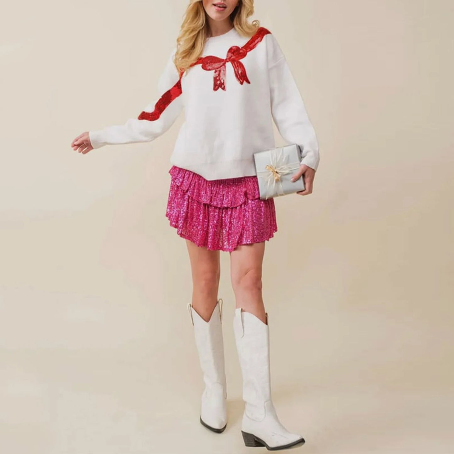 Sequin Bow Christmas Sweater