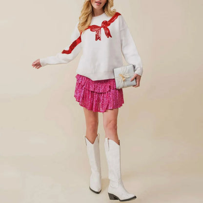 Sequin Bow Christmas Sweater
