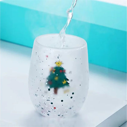 Festive Double-Wall Glass Cup – Sequin Christmas Edition