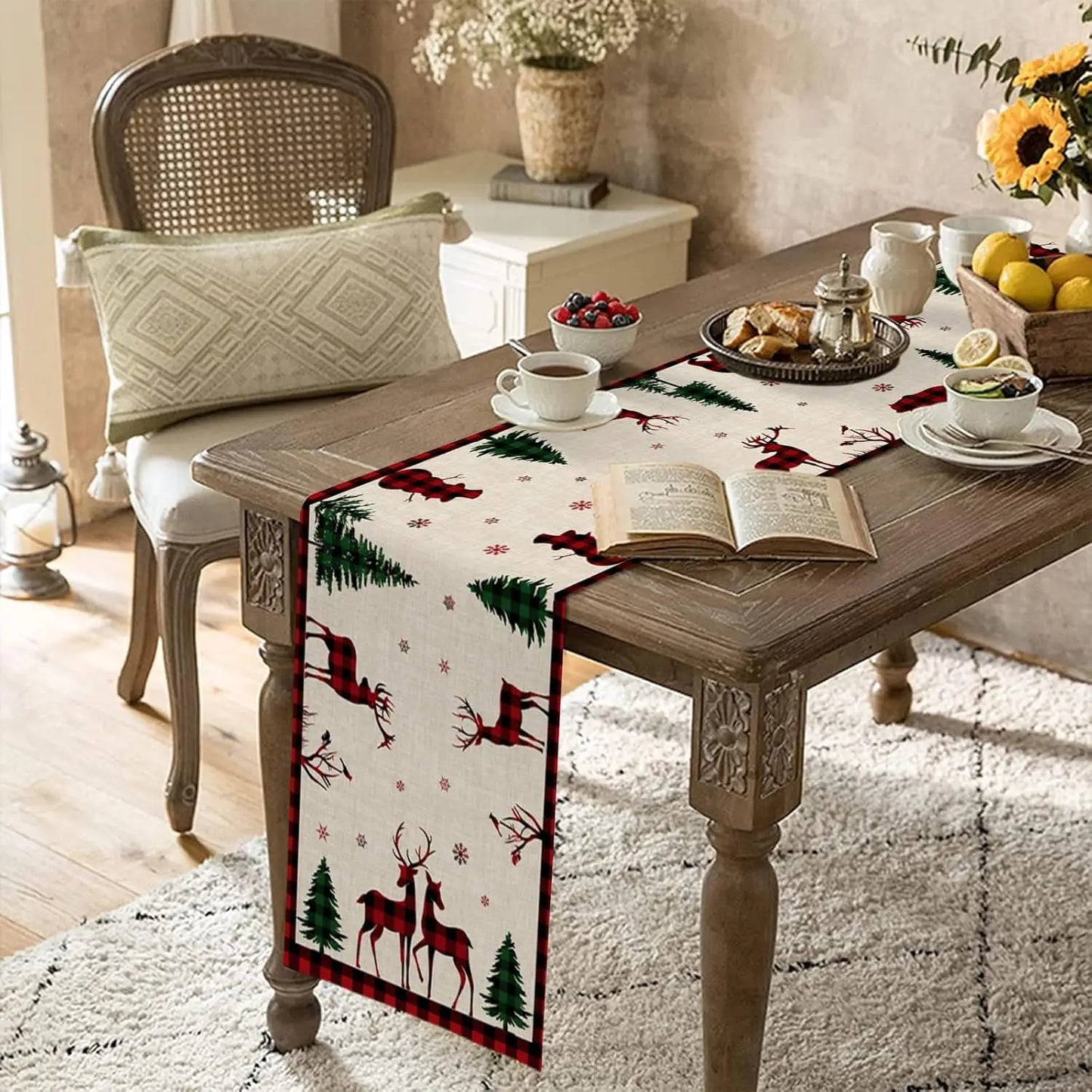 Christmas Table Runner – Reindeer & Holly Edition