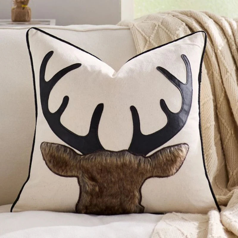 Reindeer Tufted Cushion Cover – Rustic Holiday Charm