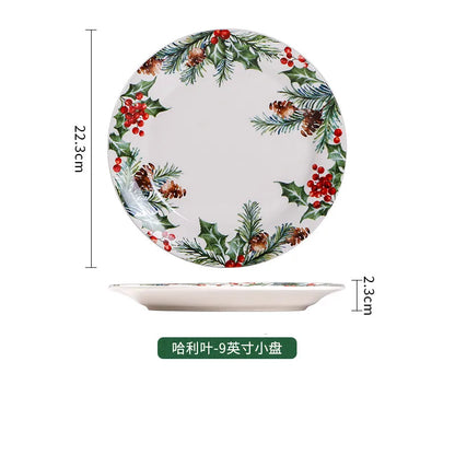 Christmas Holly Ceramic Dinner Plate – Festive Foliage Edition