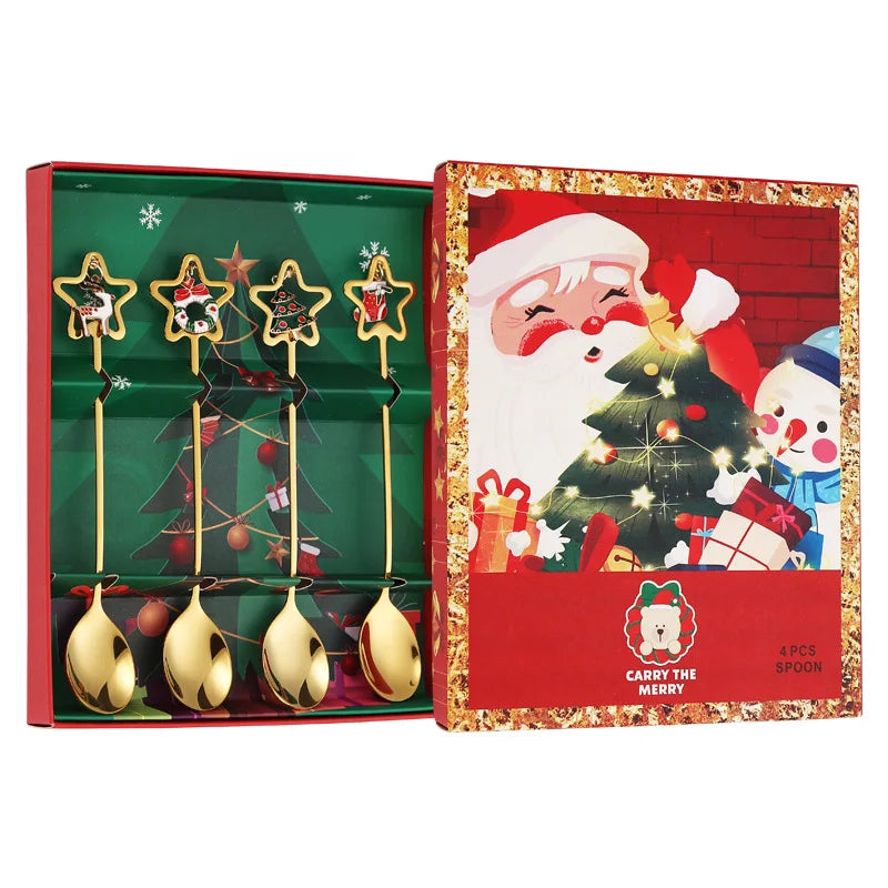 Christmas Coffee Spoon Set – 4 PCS Gold Edition