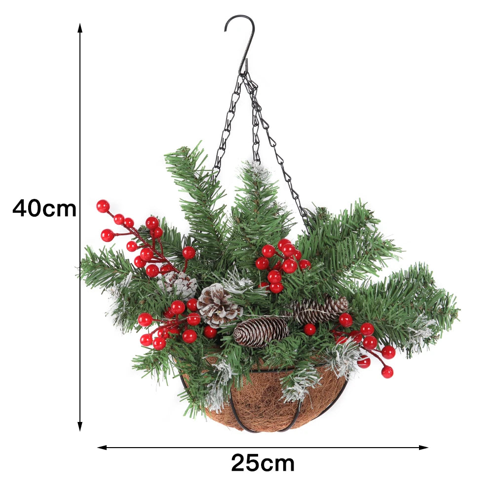 Evergreen Charm Hanging Christmas Basket — Frosted Pine & Berry Glow | Seasons Co.