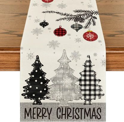 Merry Christmas Table Runner – Red Pine Tree Edition