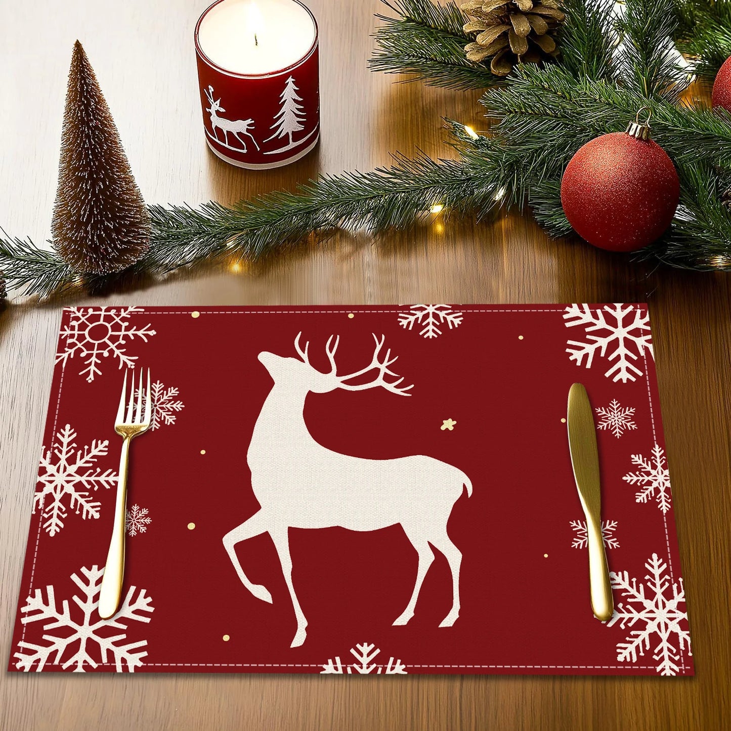 Christmas Placemats – Snowflake & Reindeer Edition (Set of 1 / 4 / 6)