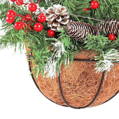 Evergreen Charm Hanging Christmas Basket — Frosted Pine & Berry Glow | Seasons Co.