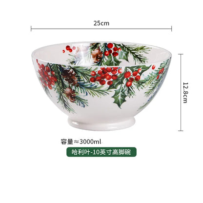 Christmas Holly Ceramic Dinner Plate – Festive Foliage Edition